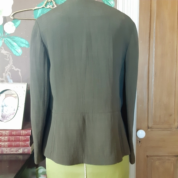 EILEEN FISHER Silk Textured Olive Green Blazer Size Small - Picture 8 of 15